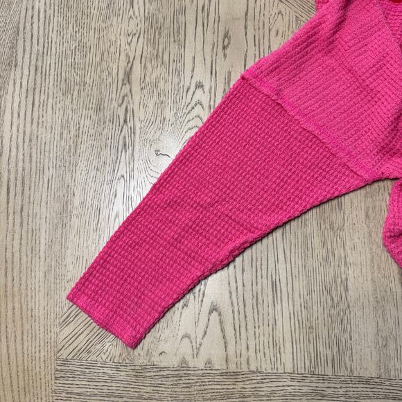 Jodifl Medium Red Pink Waffle Knit Color Block Shirt Top V-Neck - Picture 9 of 9